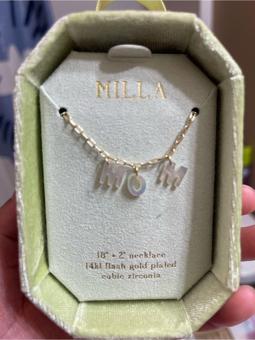 Millau Gold-Plated 'MOM' Letter Necklace with White Charms